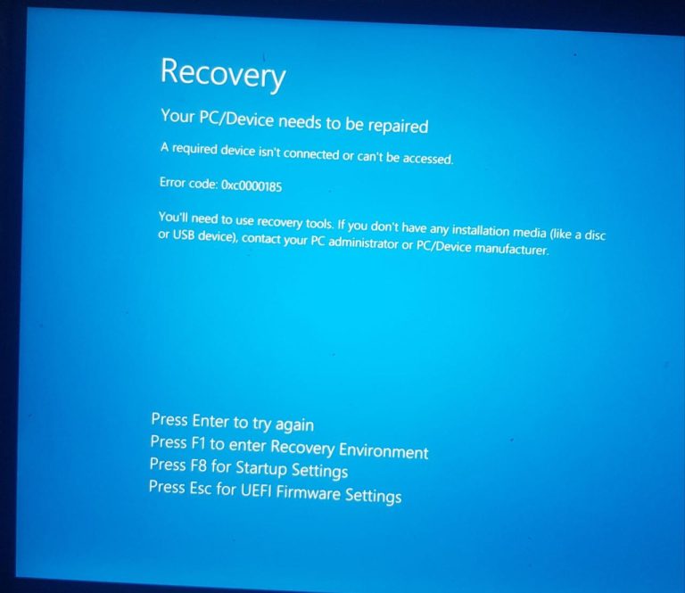 Fix Windows 10 Blue Screen Recovery Error 0x0000185 IR Cache