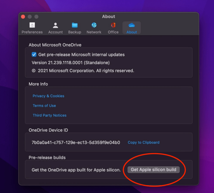 How to get the Microsoft OneDrive preview that runs natively on M1 Macs