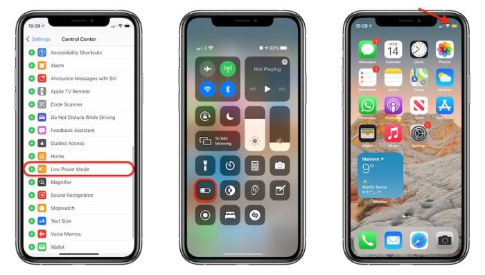 Extend battery life by using Low Power Mode in Control Center