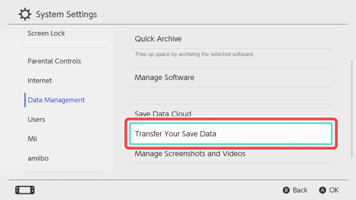 Switch transfer data nintendo save