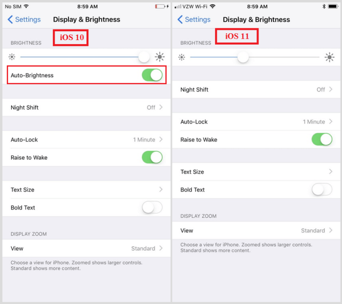 How to switch off Auto Brightness in iOS 11