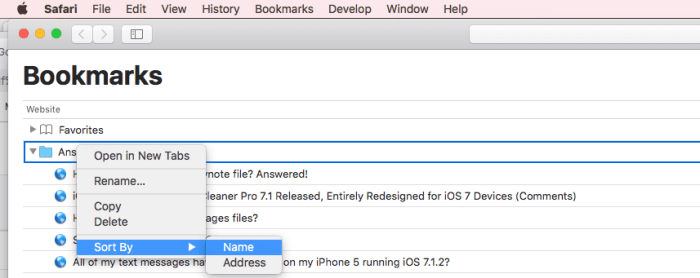 How to sort Safari bookmarks alphabetically