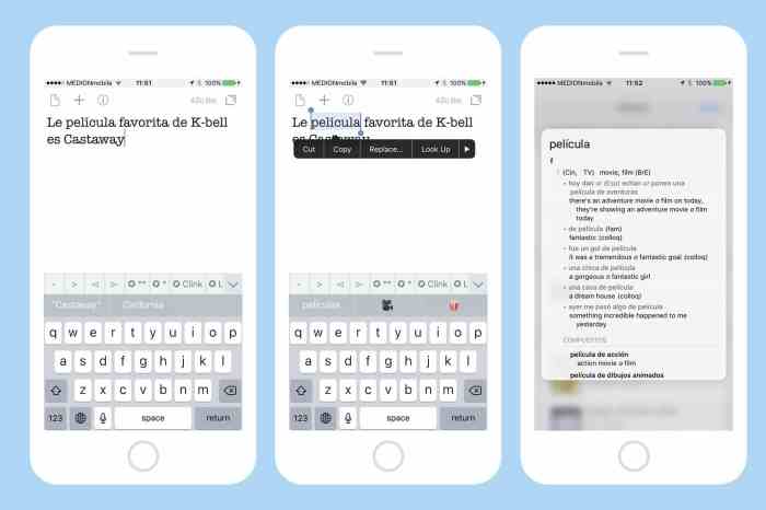 How to translate words in iOS with a single tap