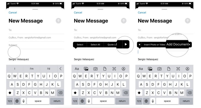 Email iphone attach ipad attachments imore send add drive tap would like