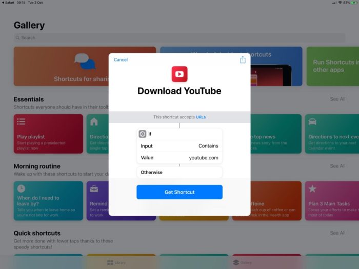 Use Shortcuts to download YouTube Videos on iPhone